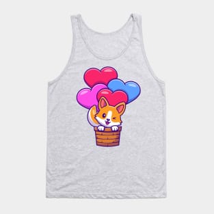 Cute Corgi Dog Flying With Love Balloon Cartoon Tank Top